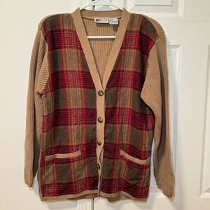 Vintage RR Russ 90s plaid print grandpa cardigan sweater‎